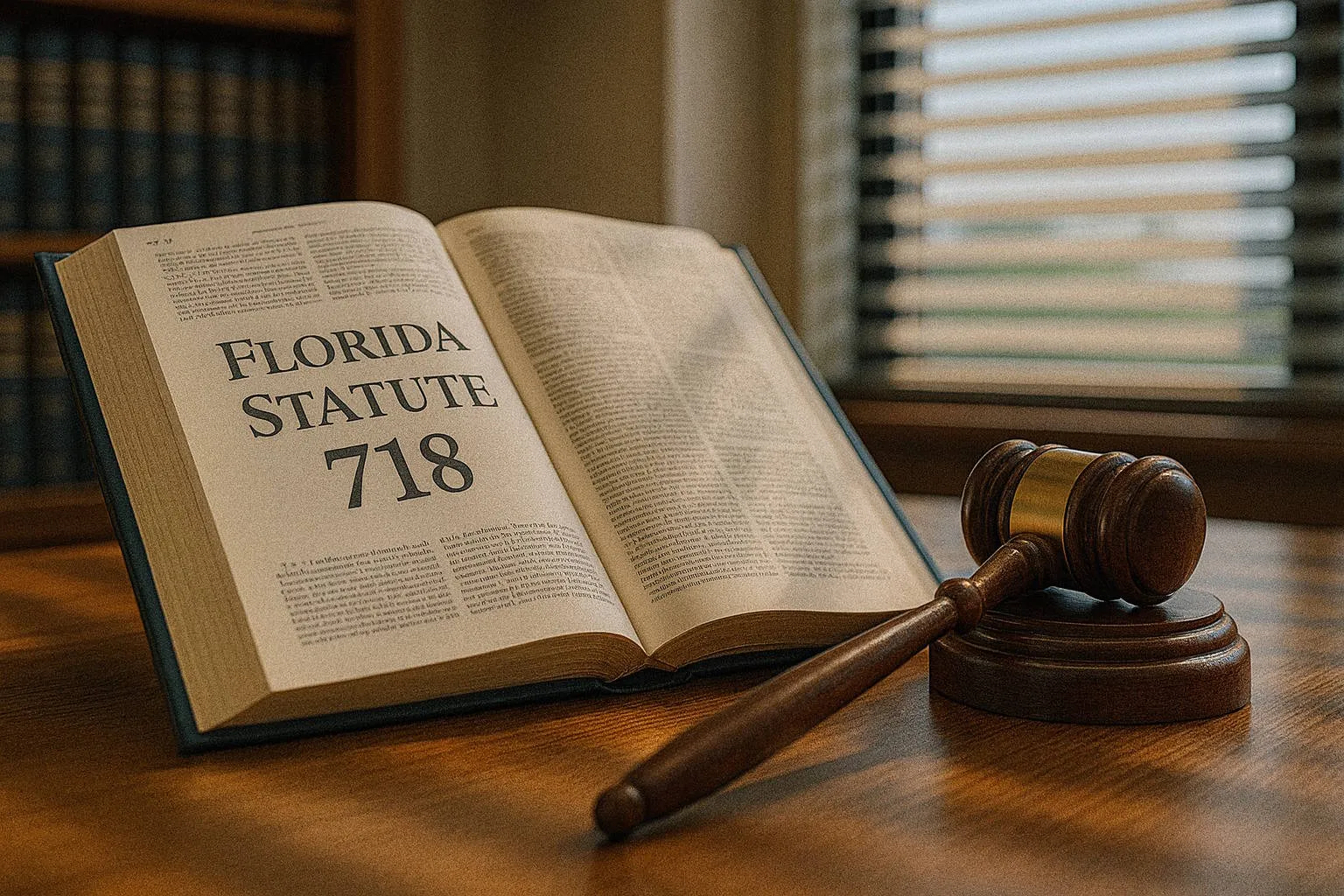 Legal book open to Florida Statute 718 for condominium associations